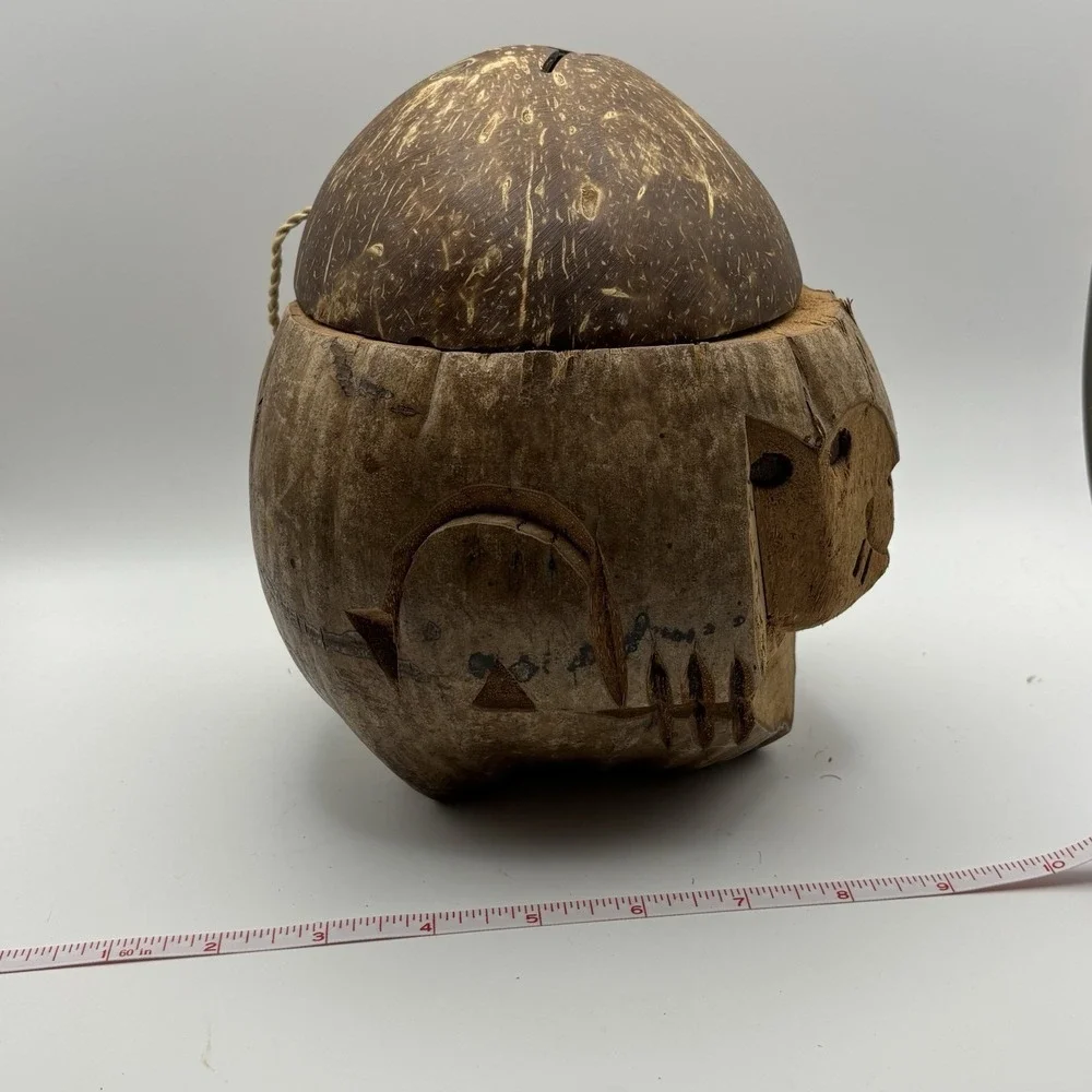 Vintage Coconut Carved Monkey Bank Tiki Bar Decor Barware‎ Philippines Fun